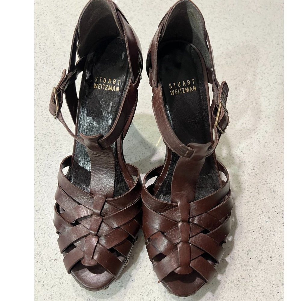STUART WEITZMAN Strappy Chocolate Brown Sandals Heels 7.5